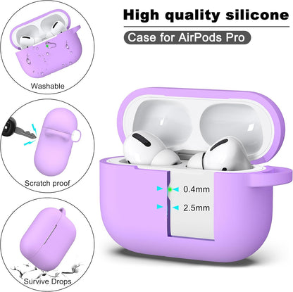 Airpods Pro Case Cover with Keychain, Full Protective Silicone Skin Accessories for Women Girl with Apple 2019 Latest Airpods Pro Case, Front LED Visible-Lavender